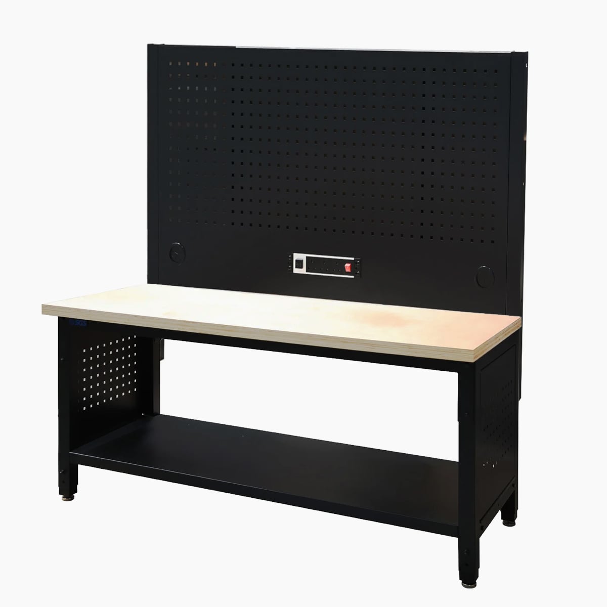 SGS 60in Modular Workstation - Wood Worktop | Pegboard Back Panel | Power Strip